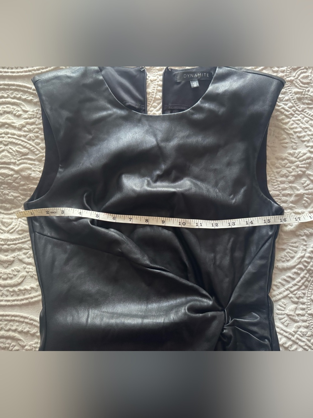 Dynamite Black Faux Leather Mini Dress Ruched Bodycon Sleeveless Size S - Picture 9 of 9